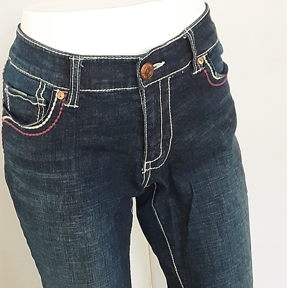 Seven7 Premium Cotton Spandex Dark Wash Denim Embroidered Boot Cut Jean Sz 10 - Picture 3 of 12